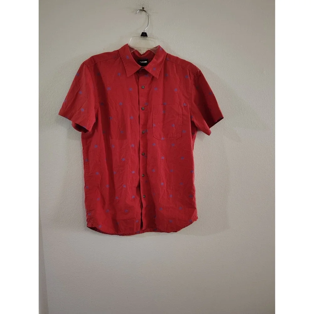 The‎ North Face Mens Red Blue Geometric Dome Print Short Sleeve Button Down